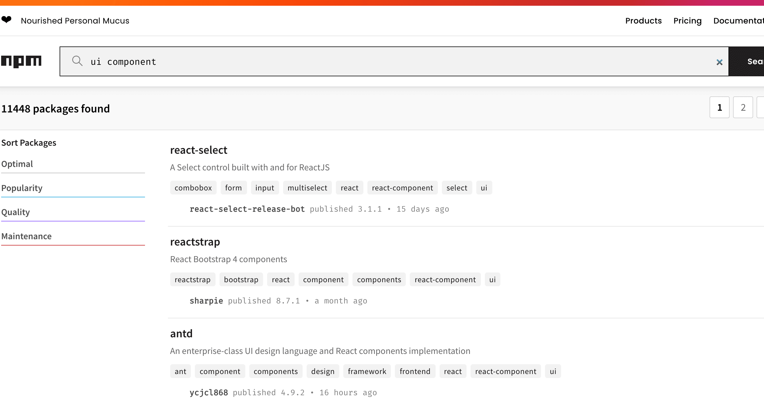 search for “ui component” on npm