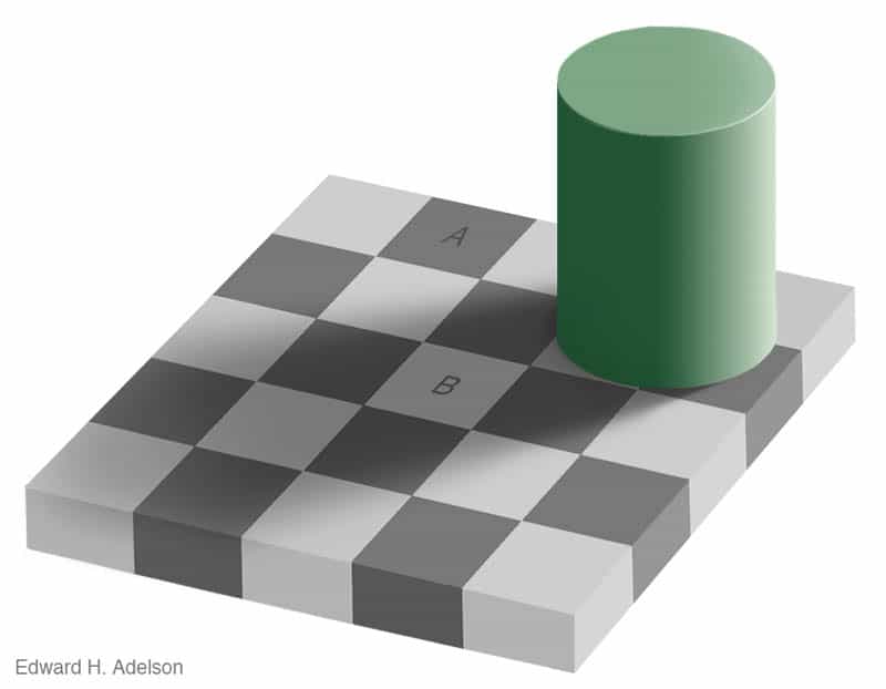 Checkerboard illusion by Edward H. Adelson